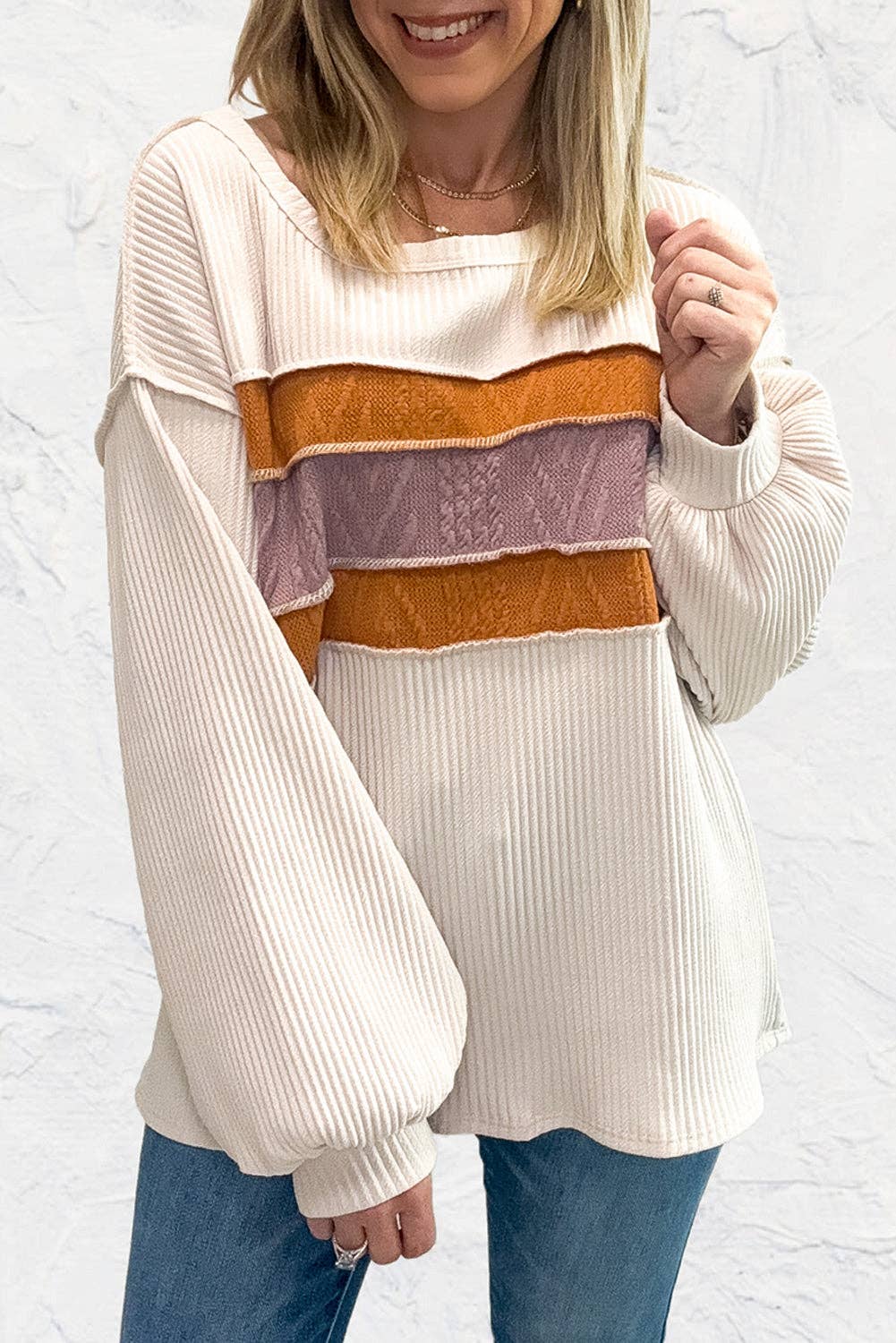 Corded Reverse Seam Patchwork Crew