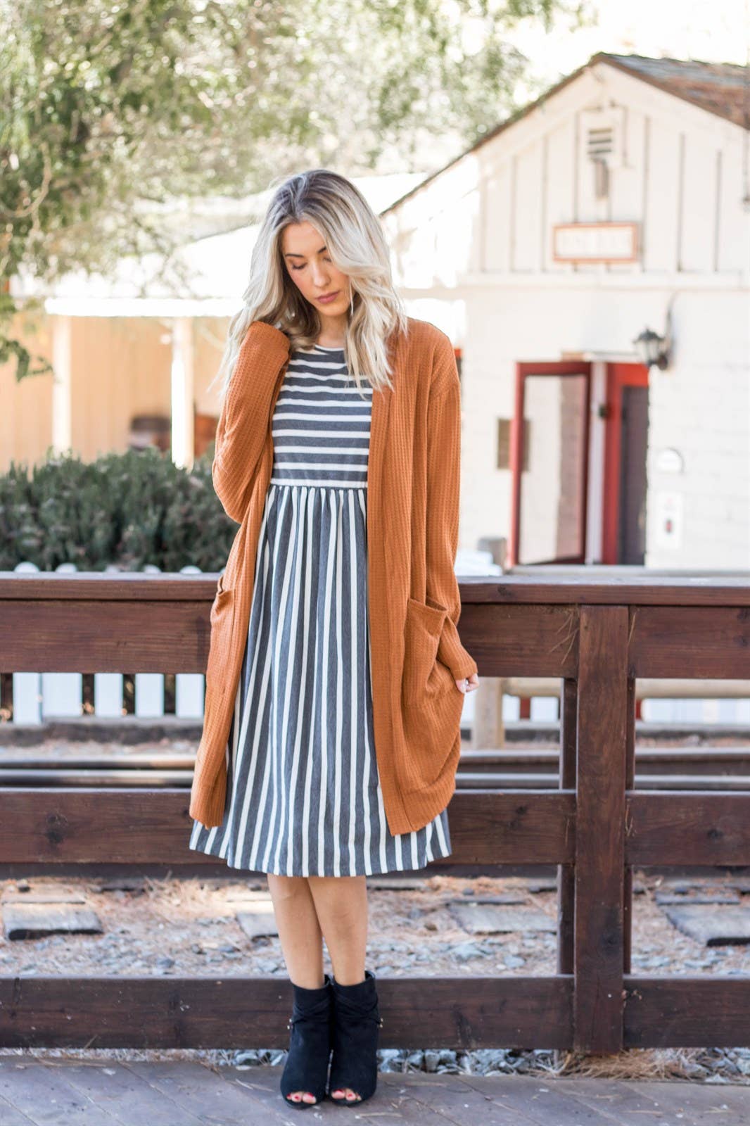 Carmel Waffle Knit Pocketed Cardigan