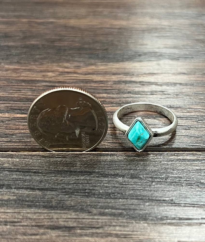 Simple Diamond Shaped Turquoise Adjustable Ring