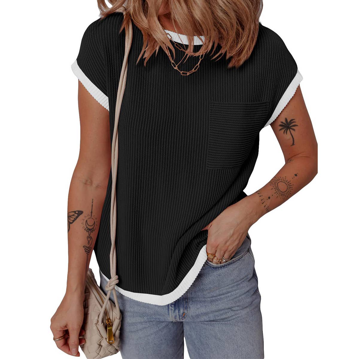 Ribbed Dual Color Contrast Shirt