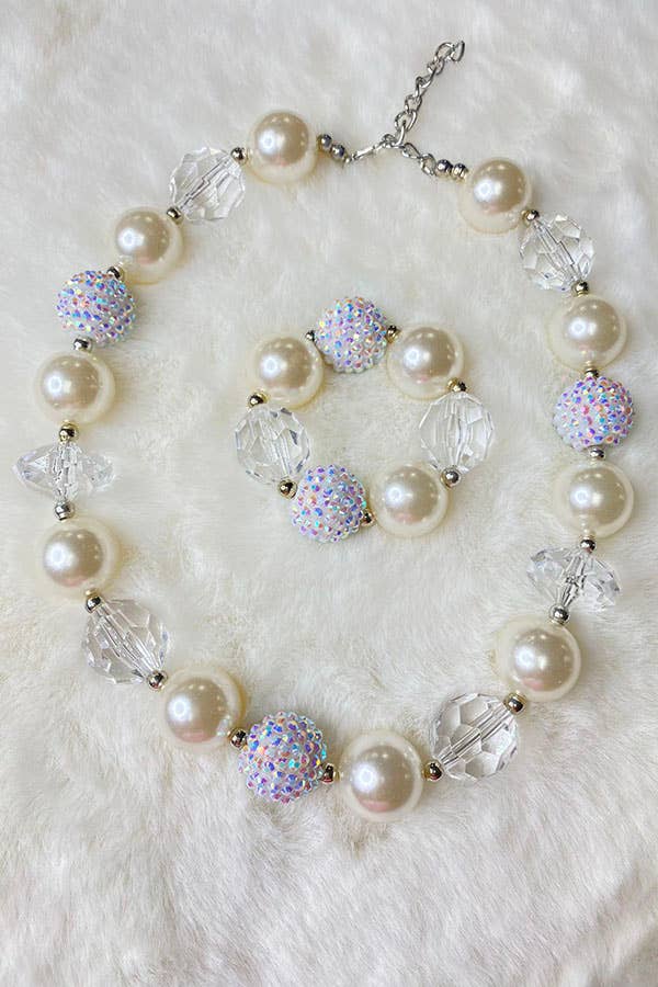 Cream & pearl beads girls necklace set