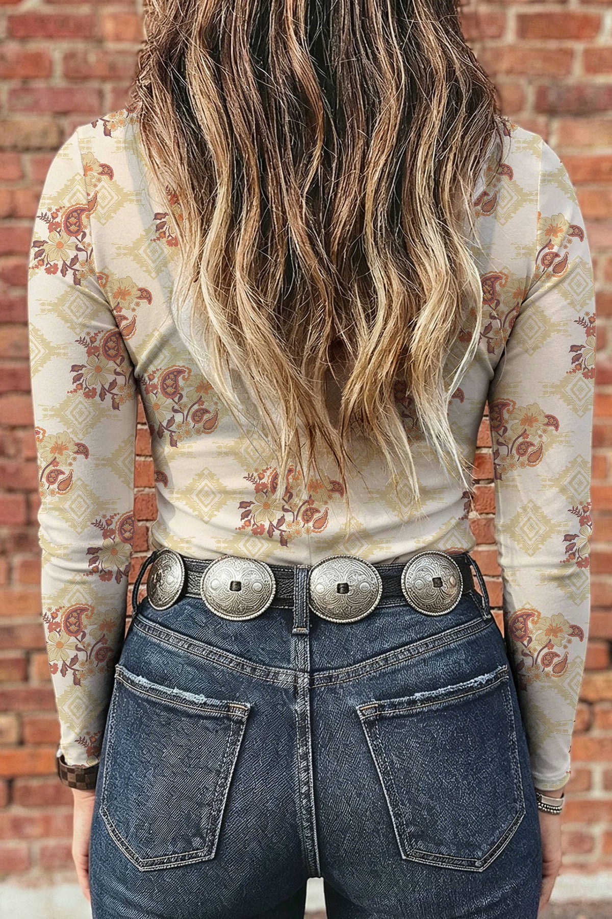 Western Paisley Pattern Mesh Top