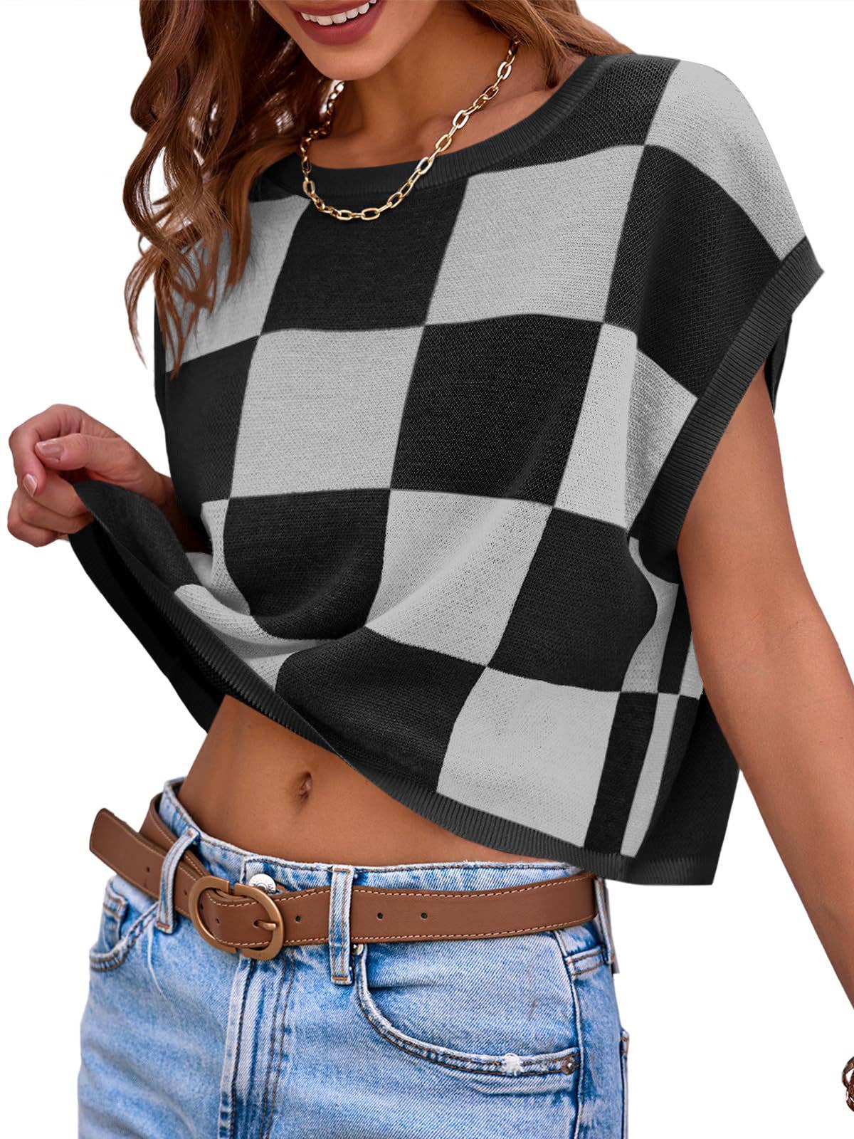 Black Checkered Sweater Vest