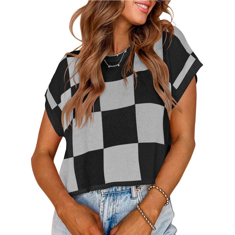Black Checkered Sweater Vest