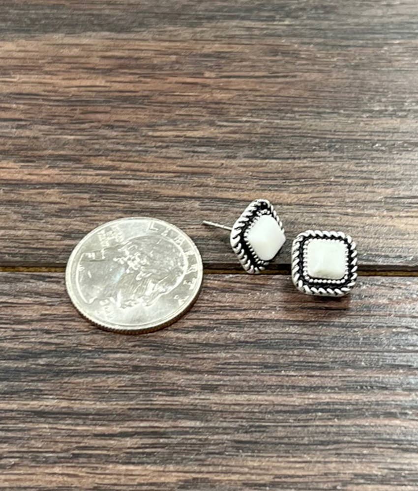 Square White Turquoise Stud Earrings
