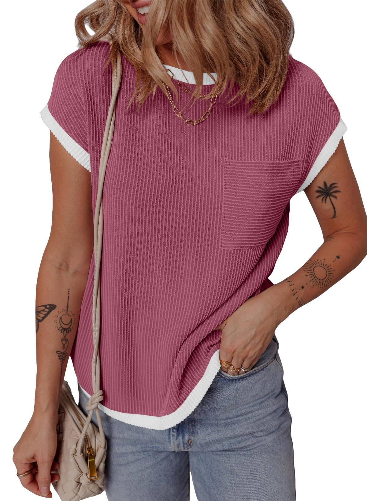 Ribbed Dual Color Contrast Shirt