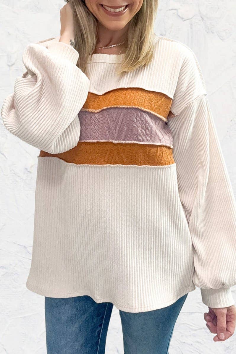 Corded Reverse Seam Patchwork Crew