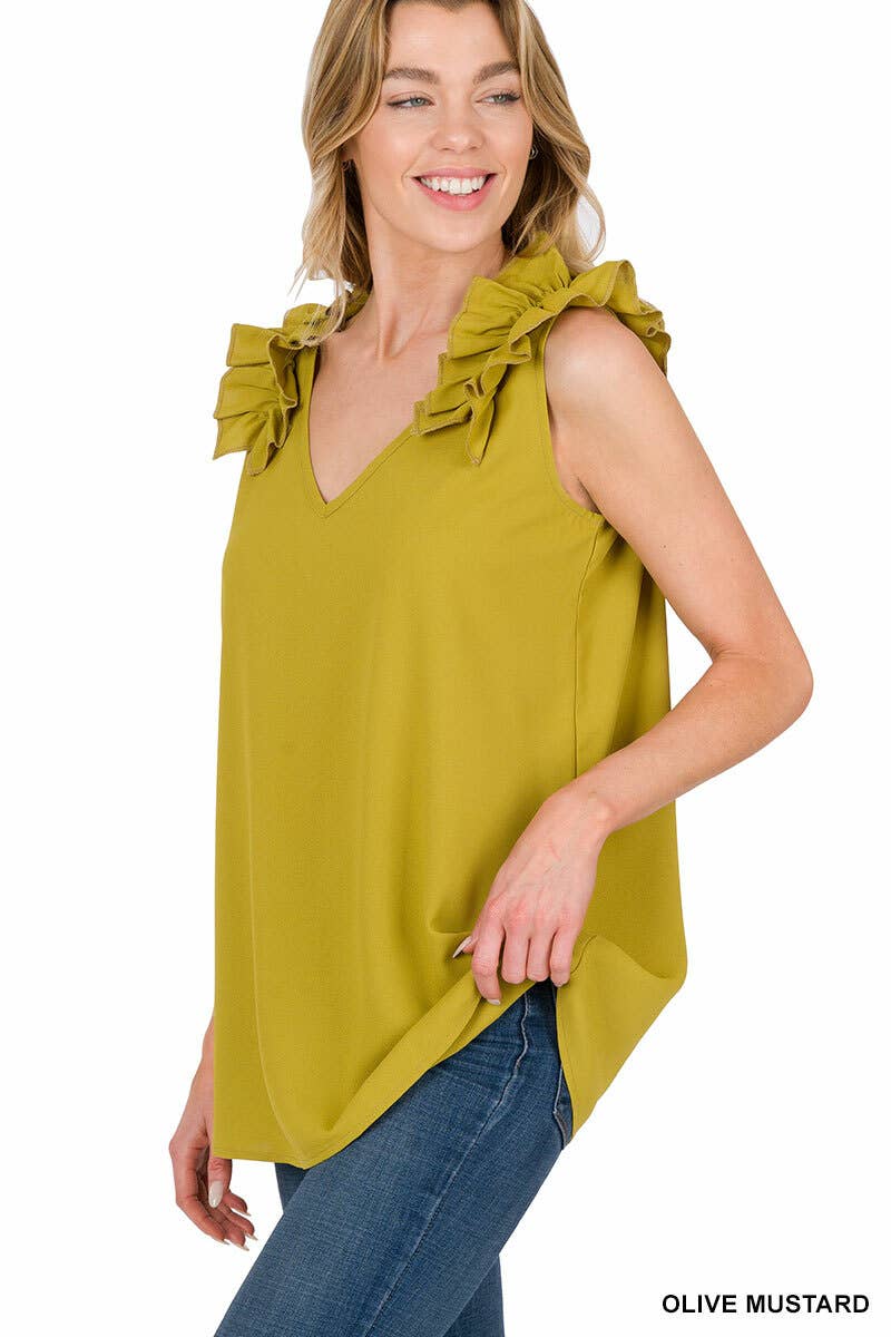 MUSTARD RUFFLE TRIM TANK