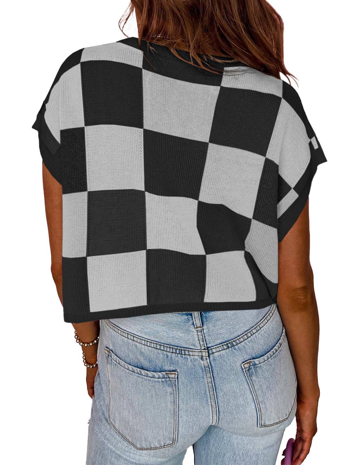 Black Checkered Sweater Vest