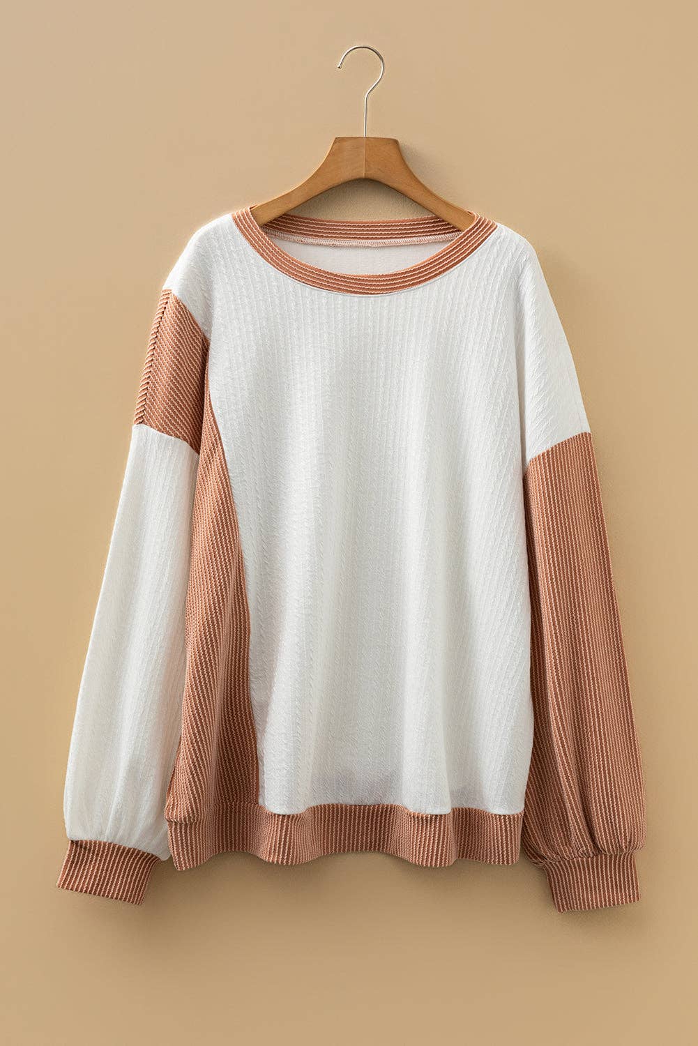 Plus Size Ribbed Colorblock Cable Textured Top