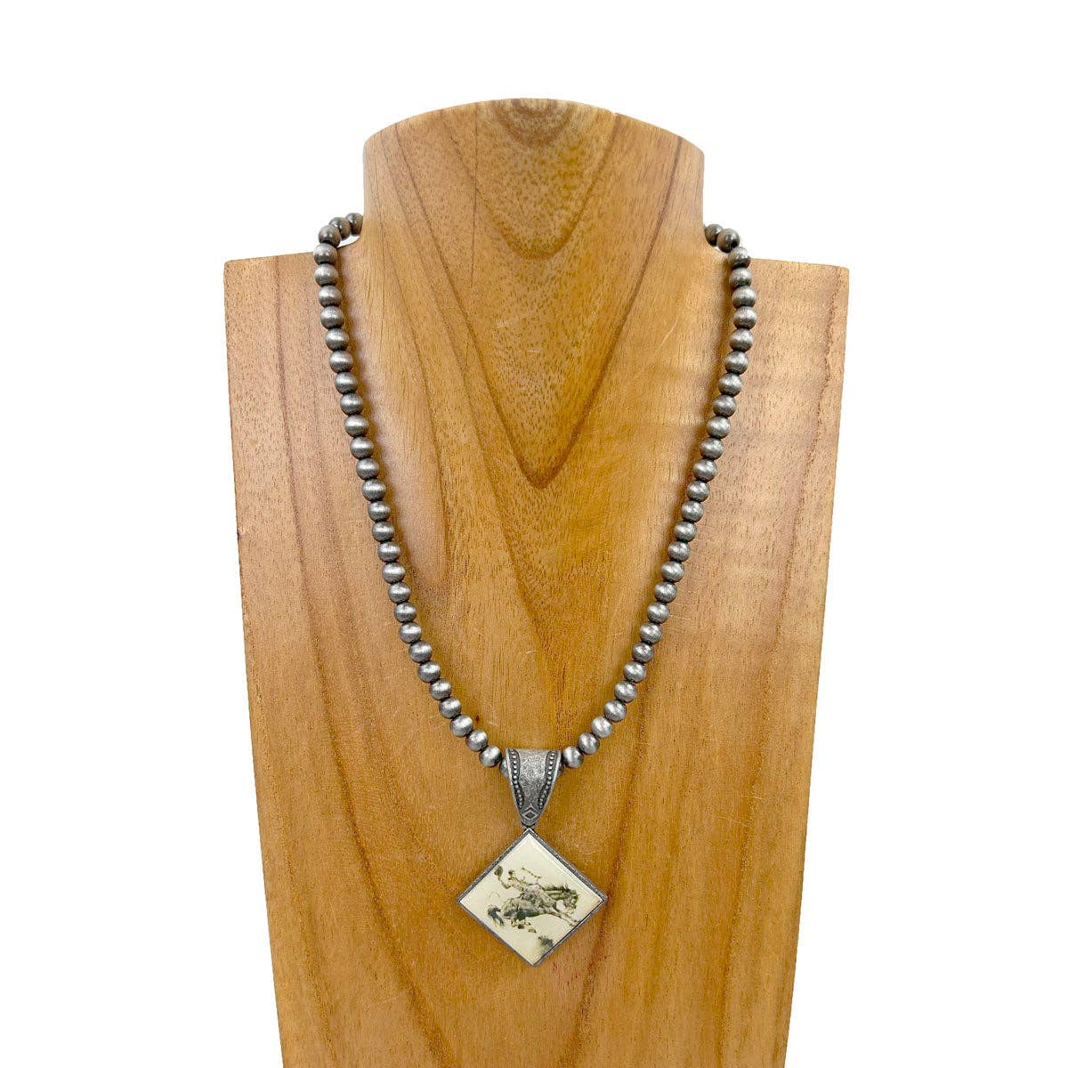 Silver Cowboy Square Pendent Navajo Necklace