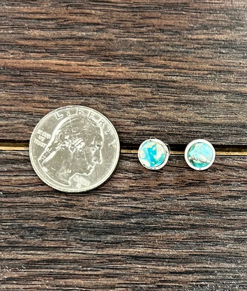Round Turquoise Gemstone Stud Earrings