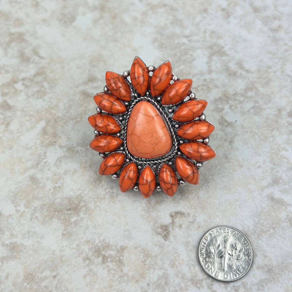 Silver& Rust Stone concho adjustable Ring