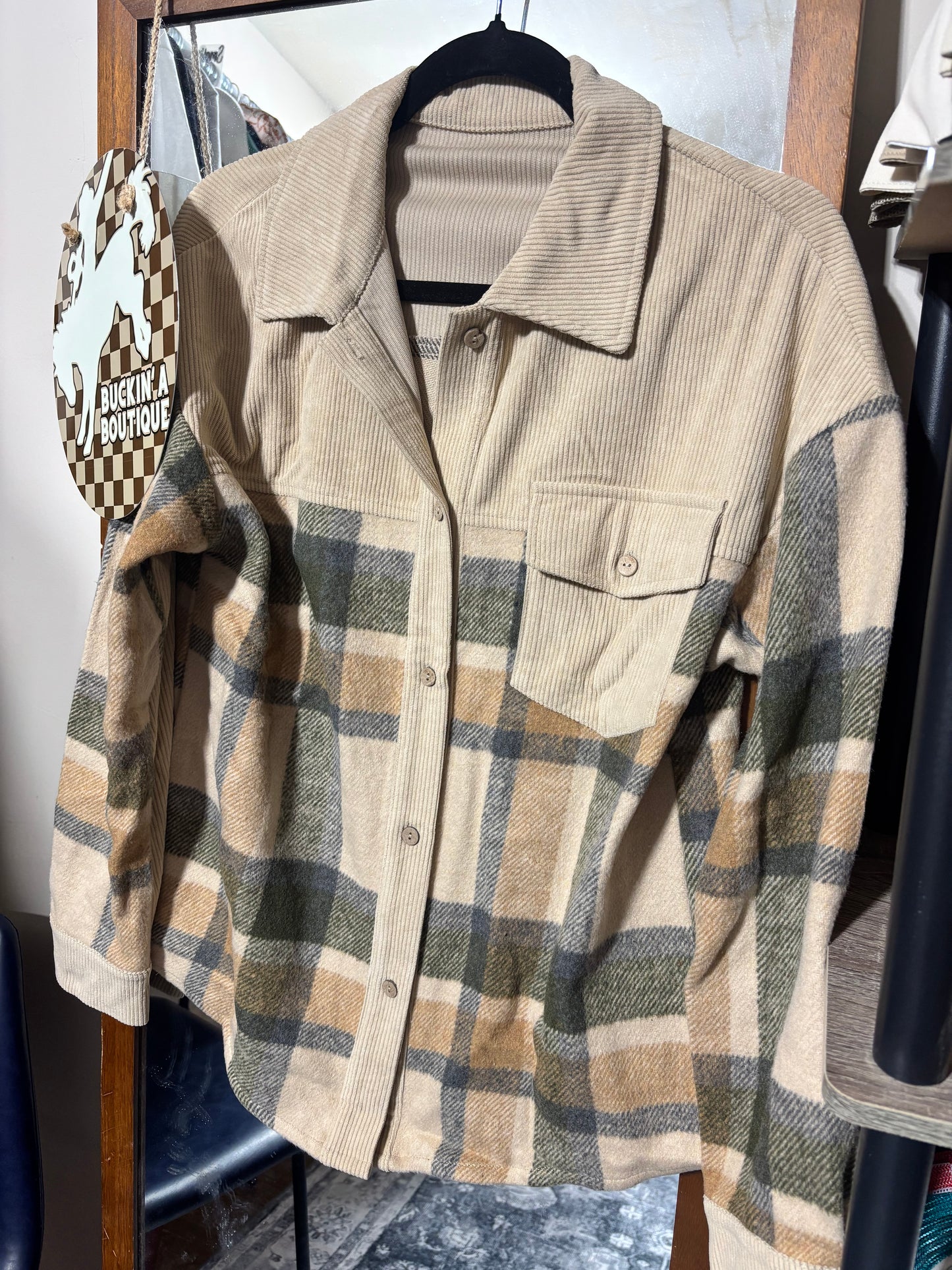 Plaid Tan+Olive Shacket