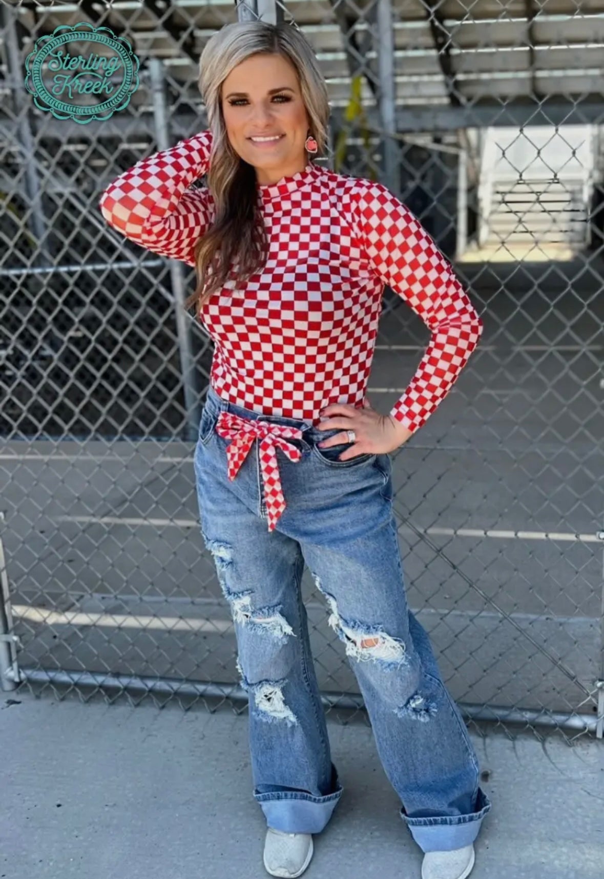 Red & White Checkered Mesh Top