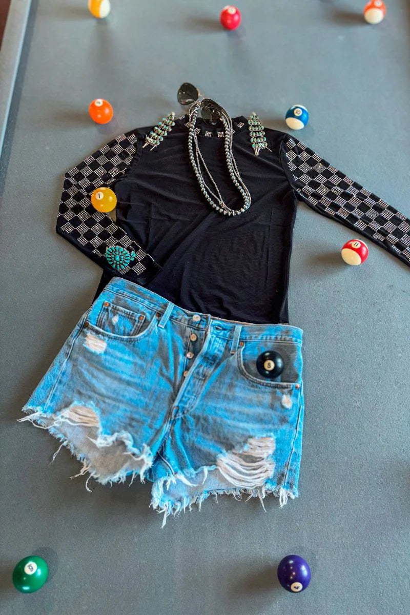 Black Checkered Mesh Top