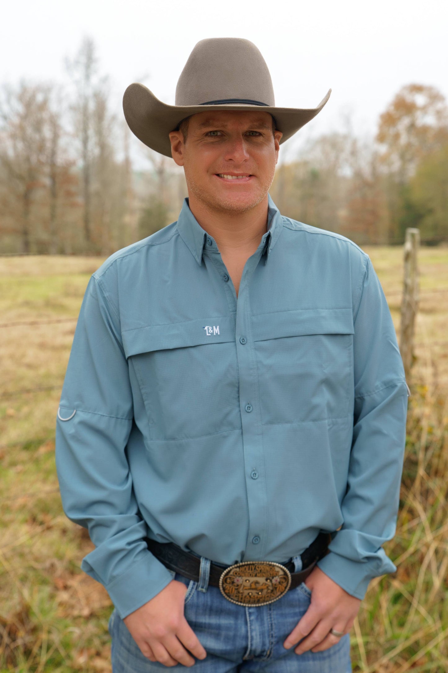 Top Hand-Steel Blue Button Up