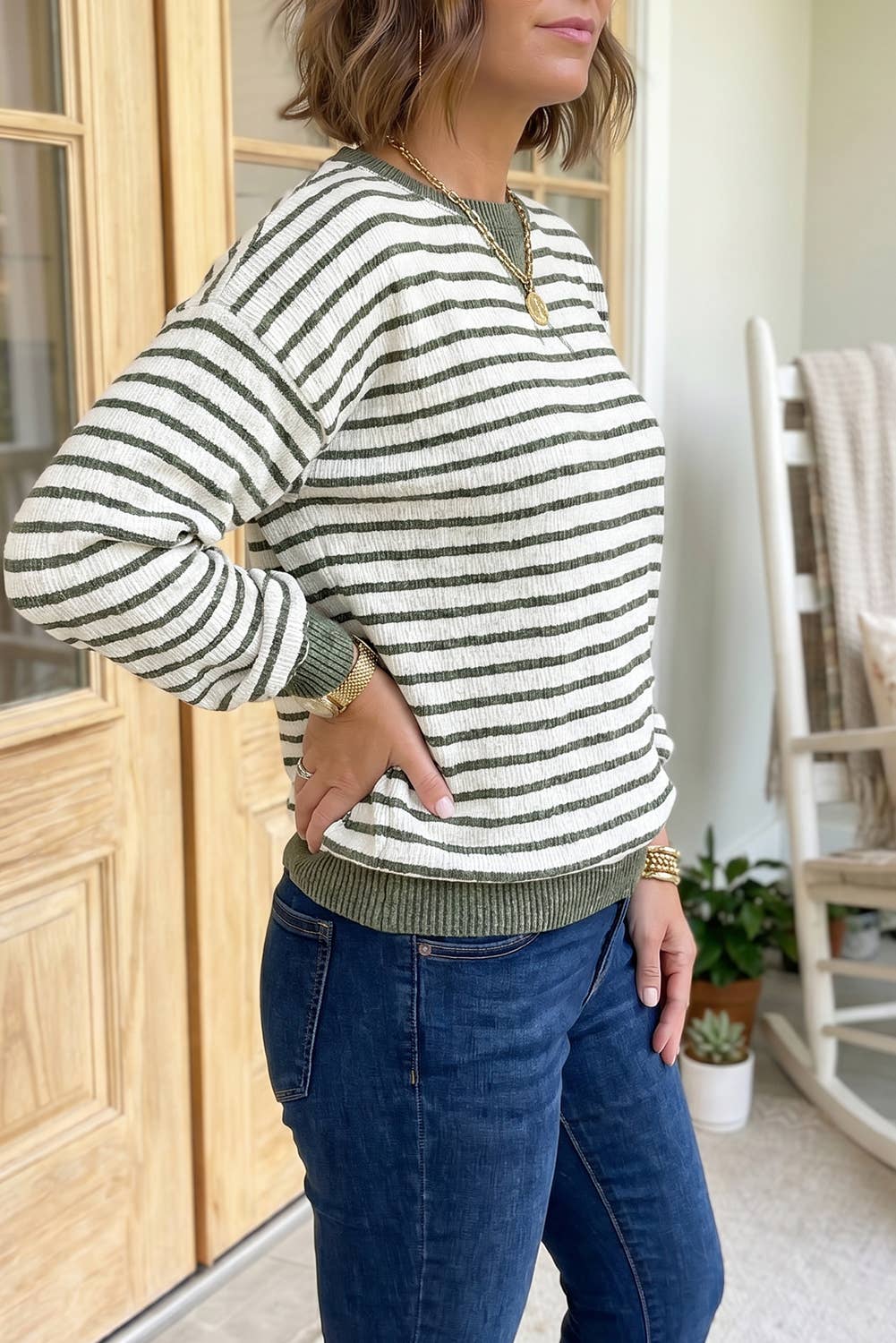 Olive +Taupe Long Sleeve Top