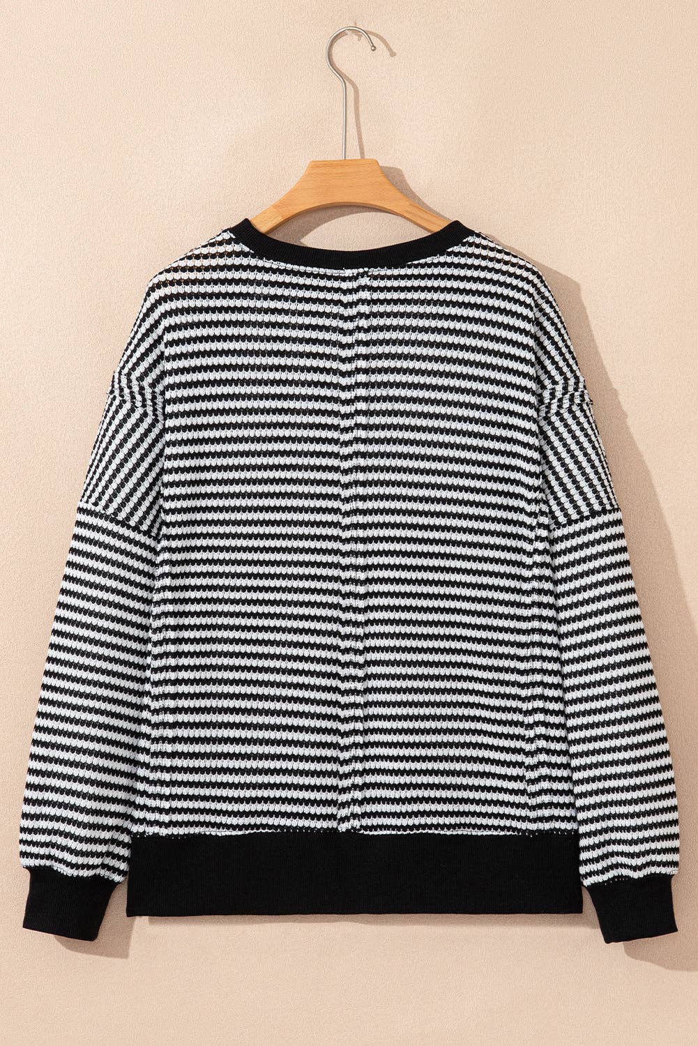 Stripe Ribbed Trim Drop Shoulder Top