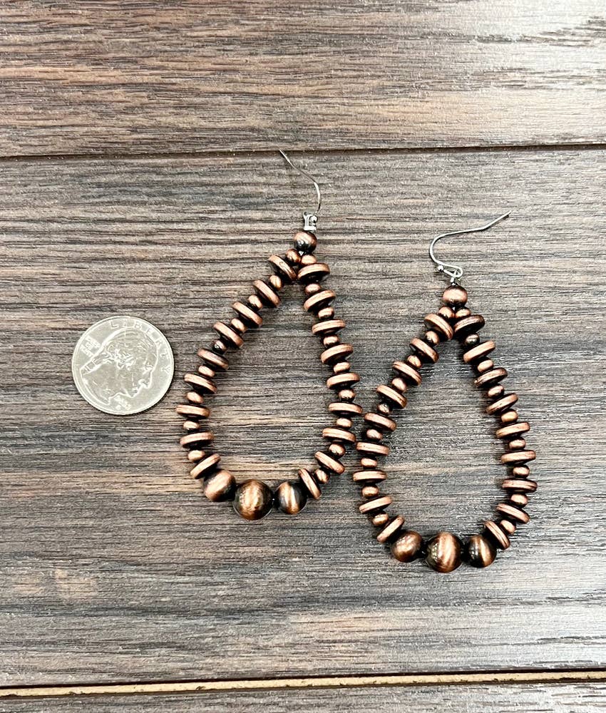 Drop Copper Navajo Bead Disc Earrings