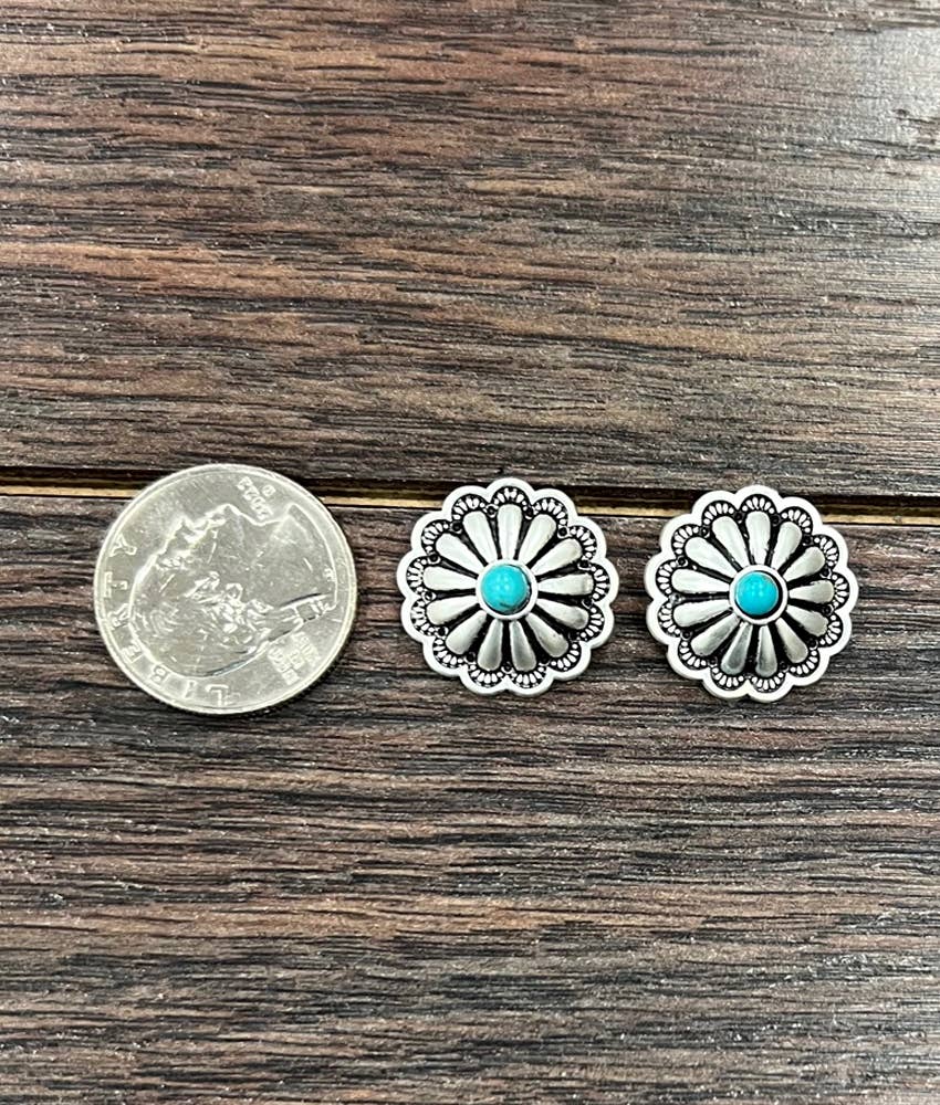 Concho Stud Earrings with Turquoise