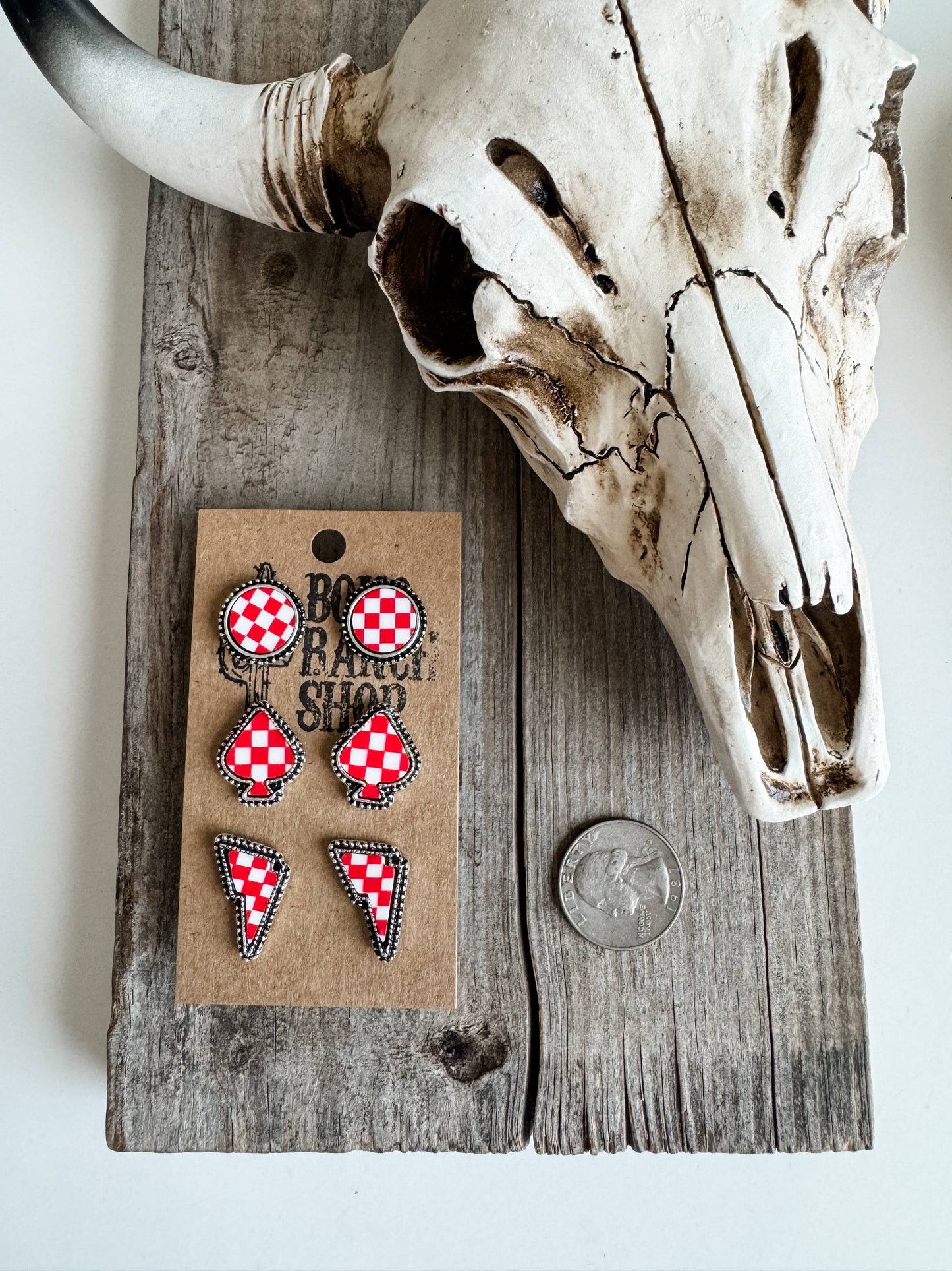 Western Checkered Earring Stud Set