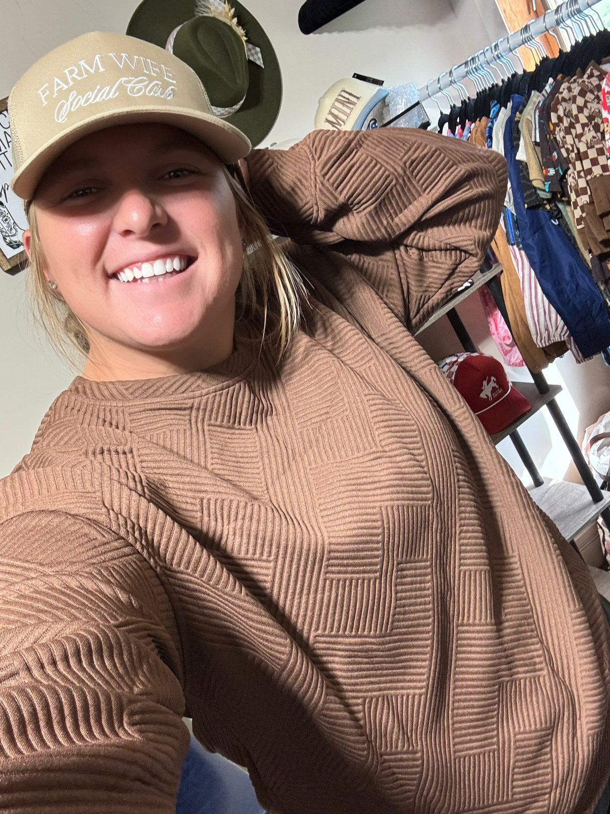 Textured Pocketed Pullover