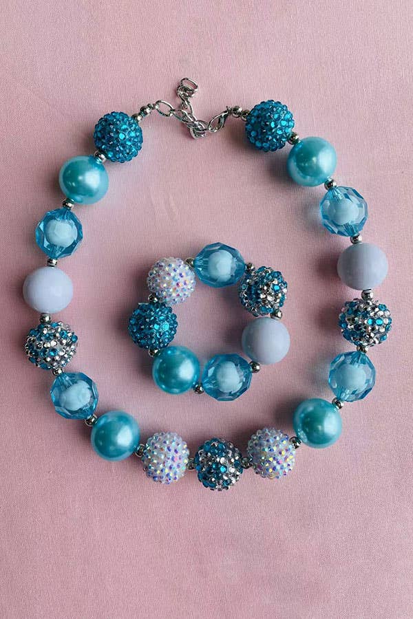 Blue & White bubble girls necklace & bracelet sets