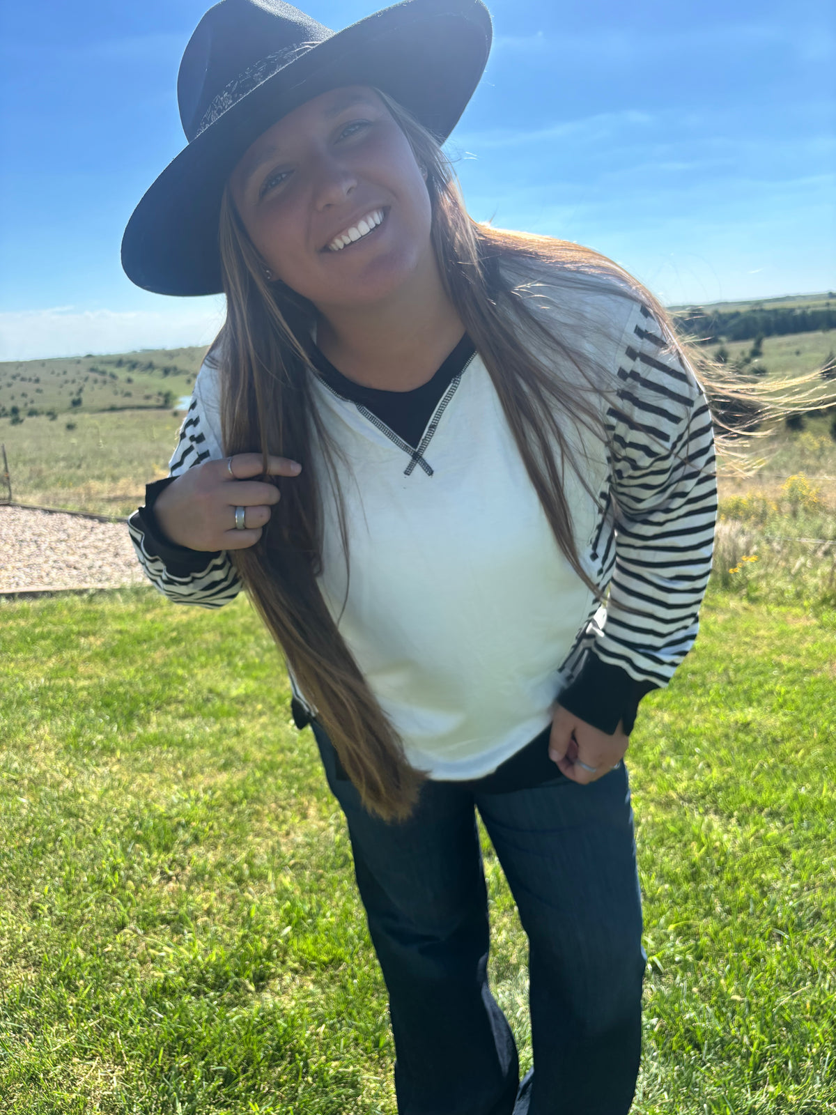 B&W Stripe Sleeve Sweater