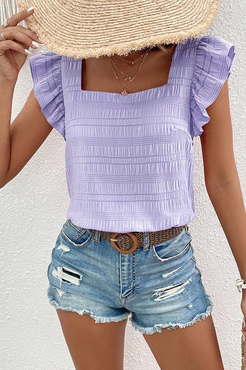 SQUARE COLLAR RUFFLED SHIRT BLOUSE TOP