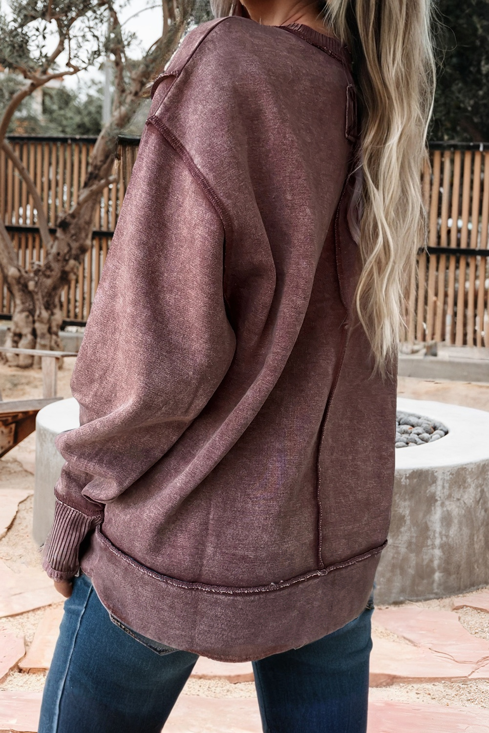 Mineral Wash Exposed Seam Side Slit Sweatshirt