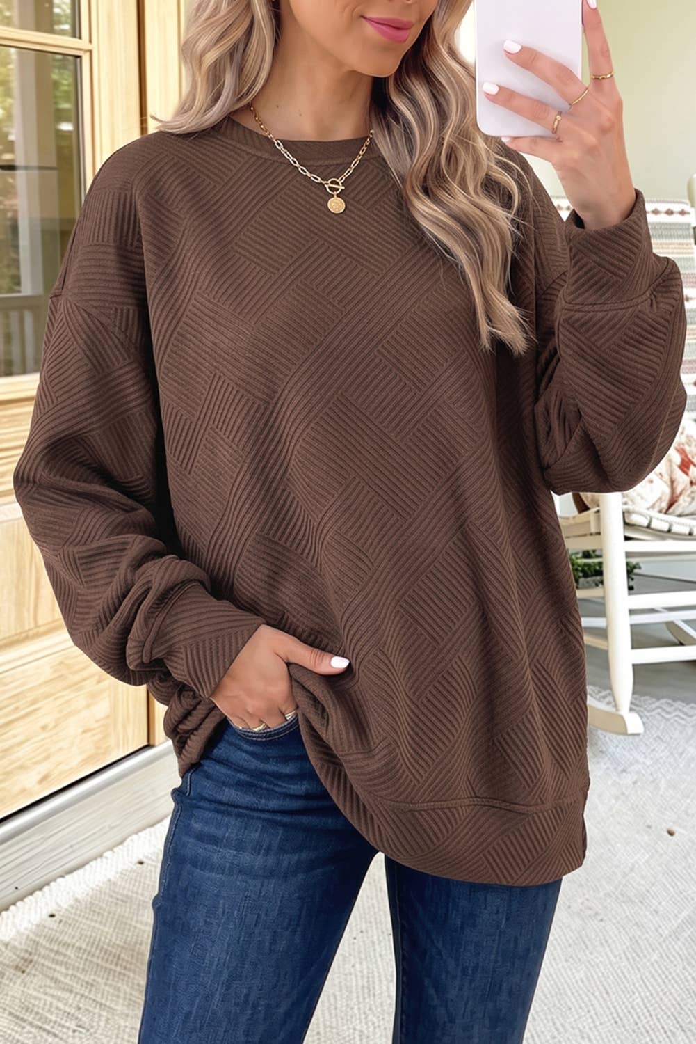 Textured Pocketed Pullover