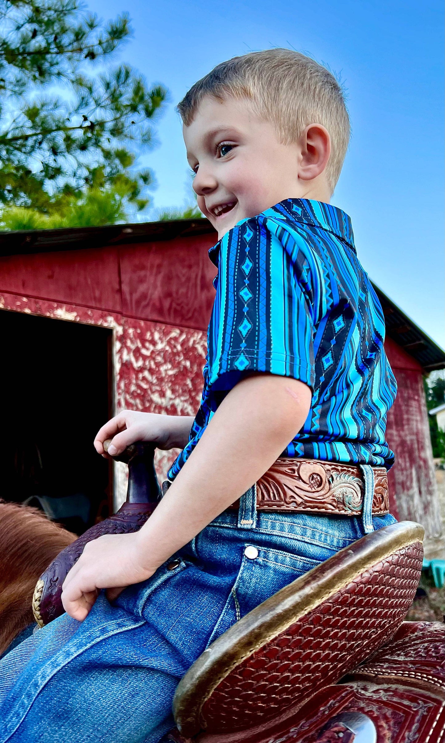 Blue Aztec Polo - Youth