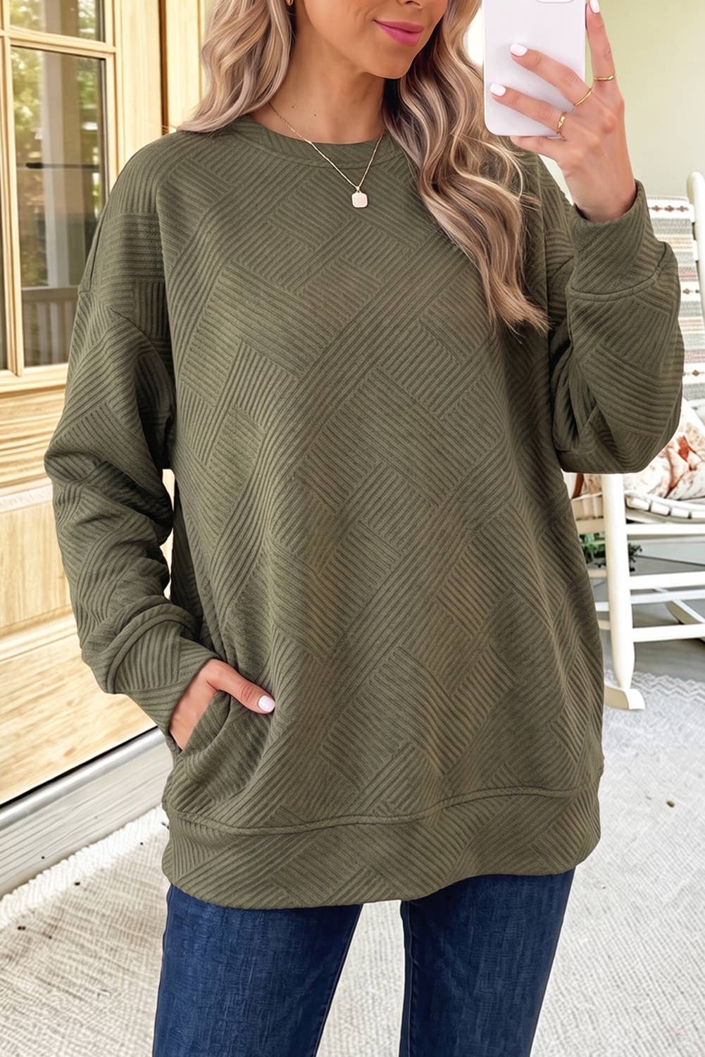 Textured Pocketed Pullover