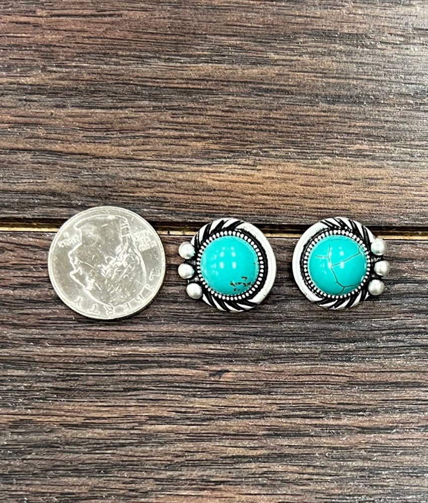 Turquoise Silver Round Earrings