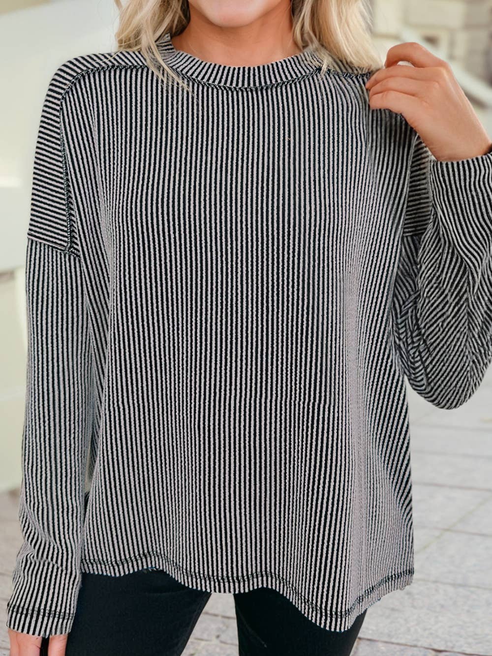 Long Sleeved Ribbed Top-multiple colors