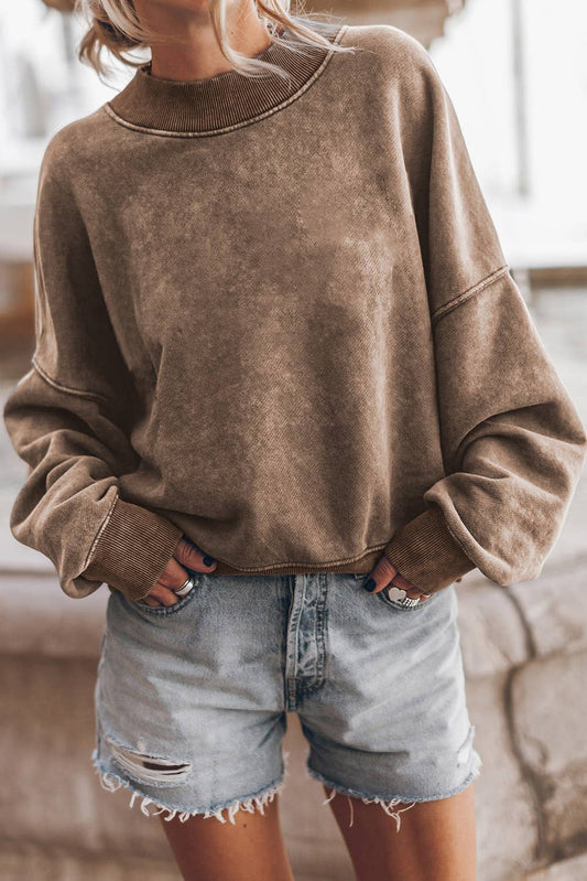 Coffee Mineral Wash Drop Shoulder Crewneck