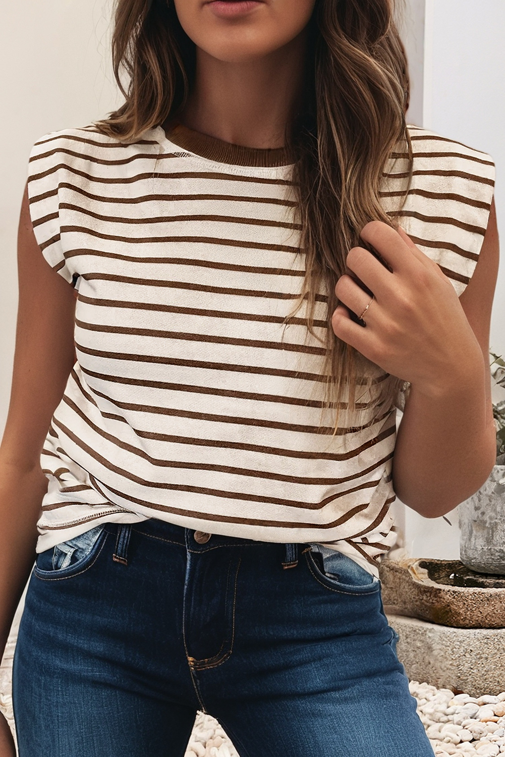 Stripe Round Neck Tank Top