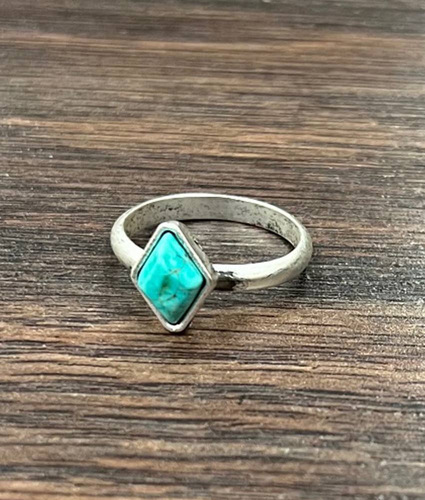 Simple Diamond Shaped Turquoise Adjustable Ring