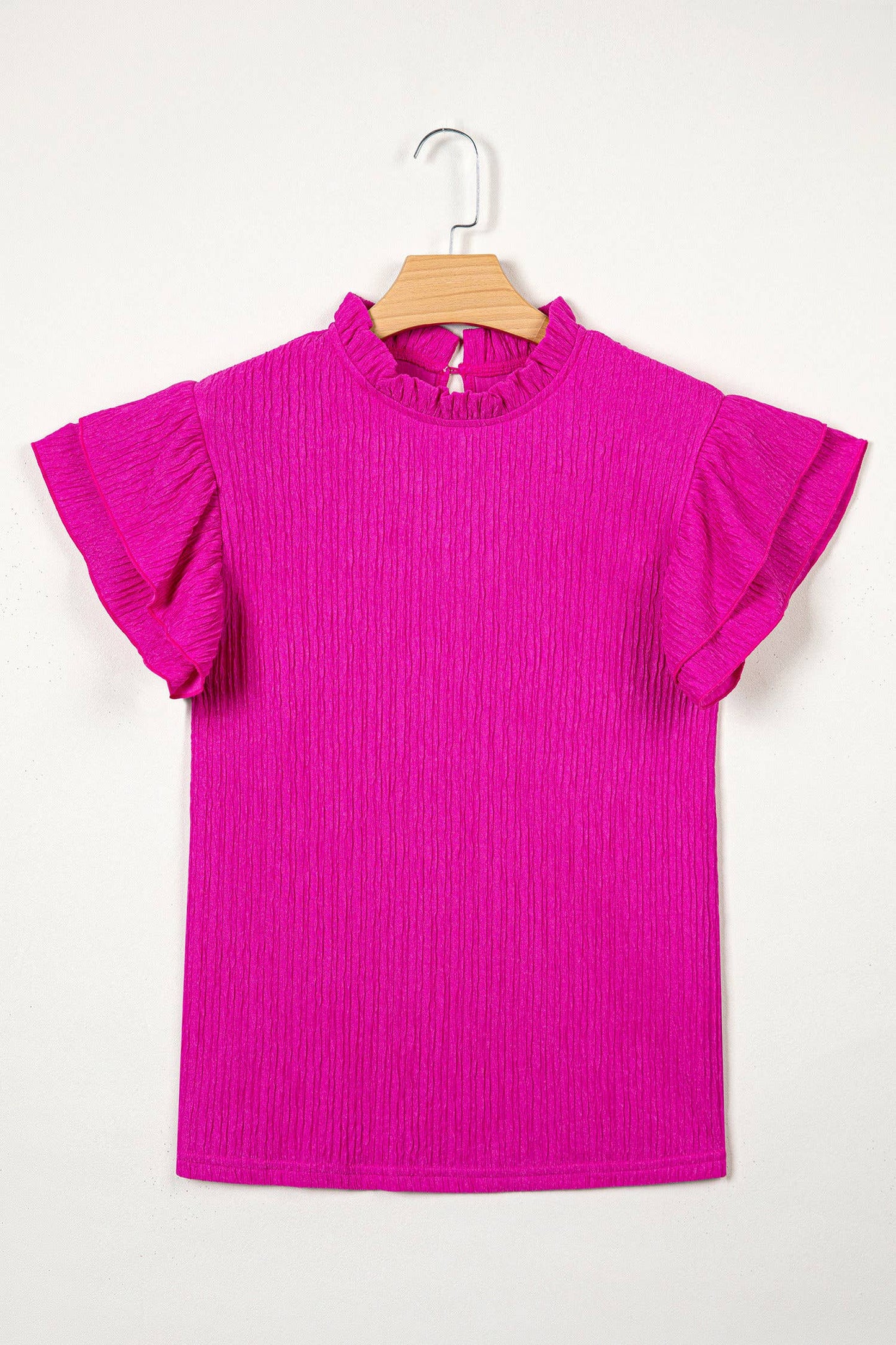 Pink Textured Ruffle Blouse
