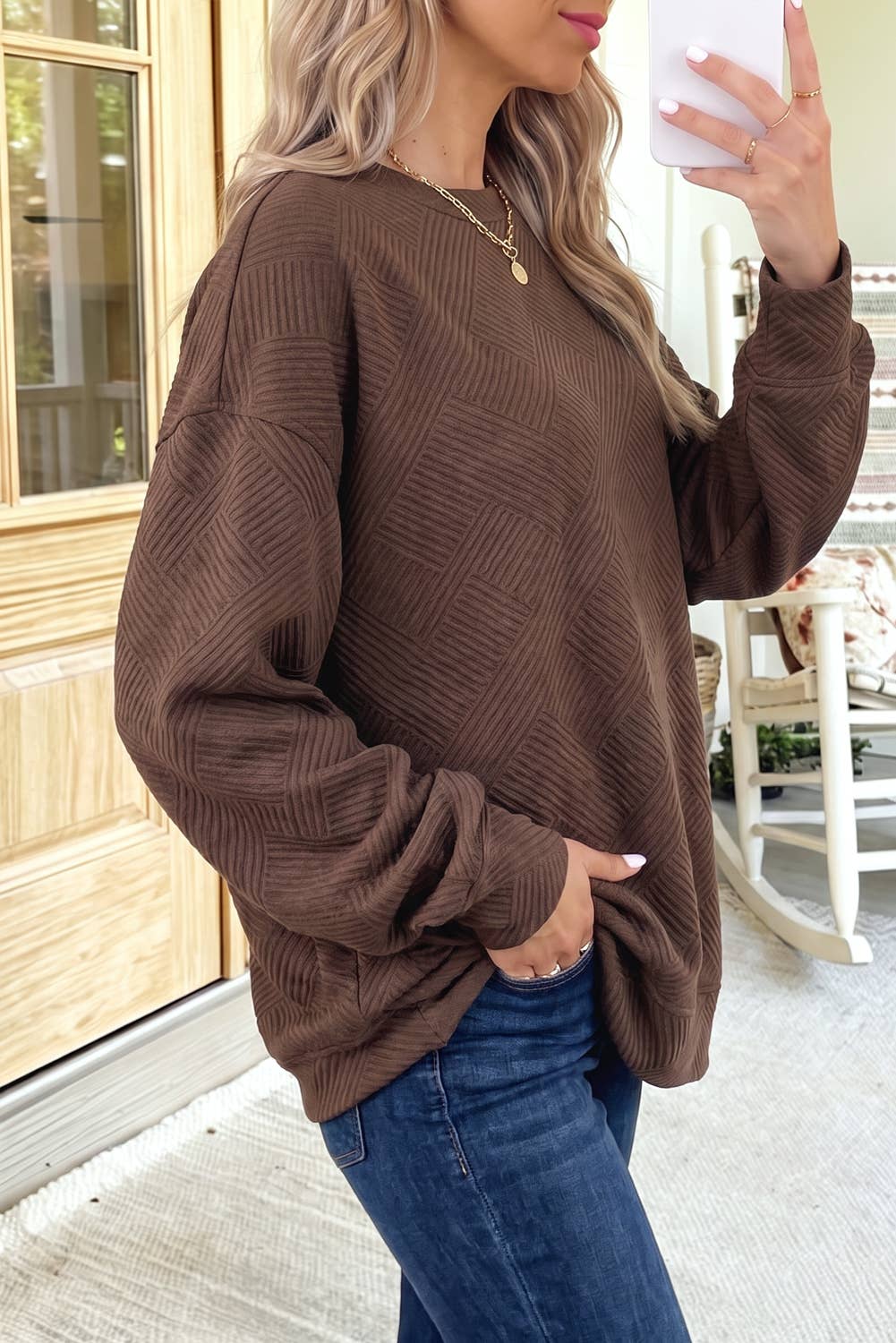 Textured Pocketed Pullover