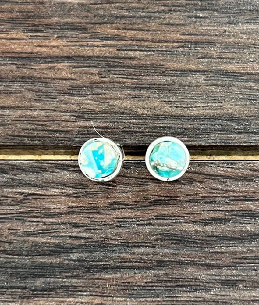 Round Turquoise Gemstone Stud Earrings