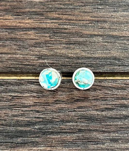 Round Turquoise Gemstone Stud Earrings