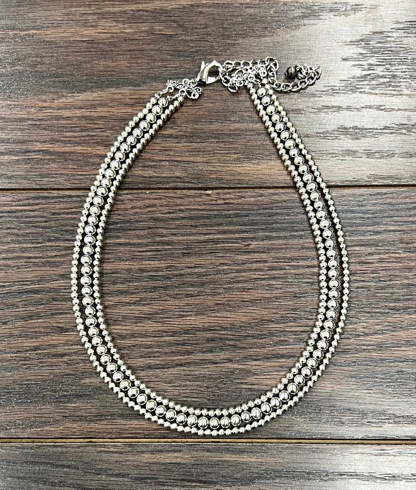 3-strand Silver Polish Navajo Necklace