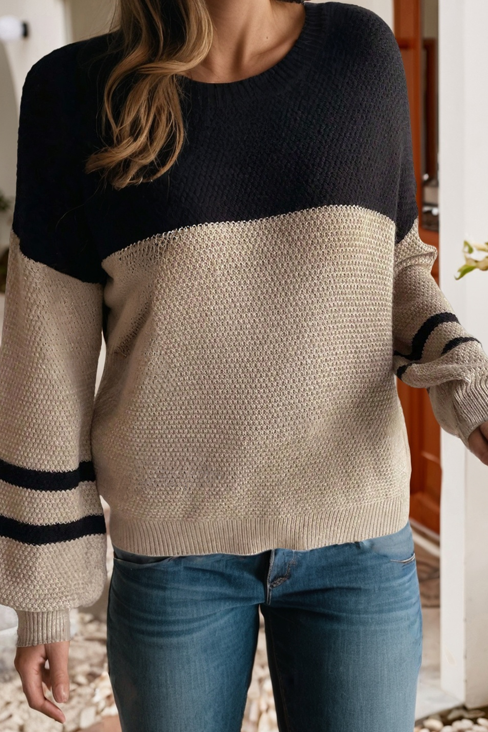 Black & Tan ColorBlock Knit Striped Sweater