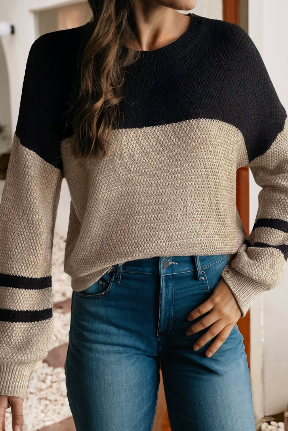 Black & Tan ColorBlock Knit Striped Sweater