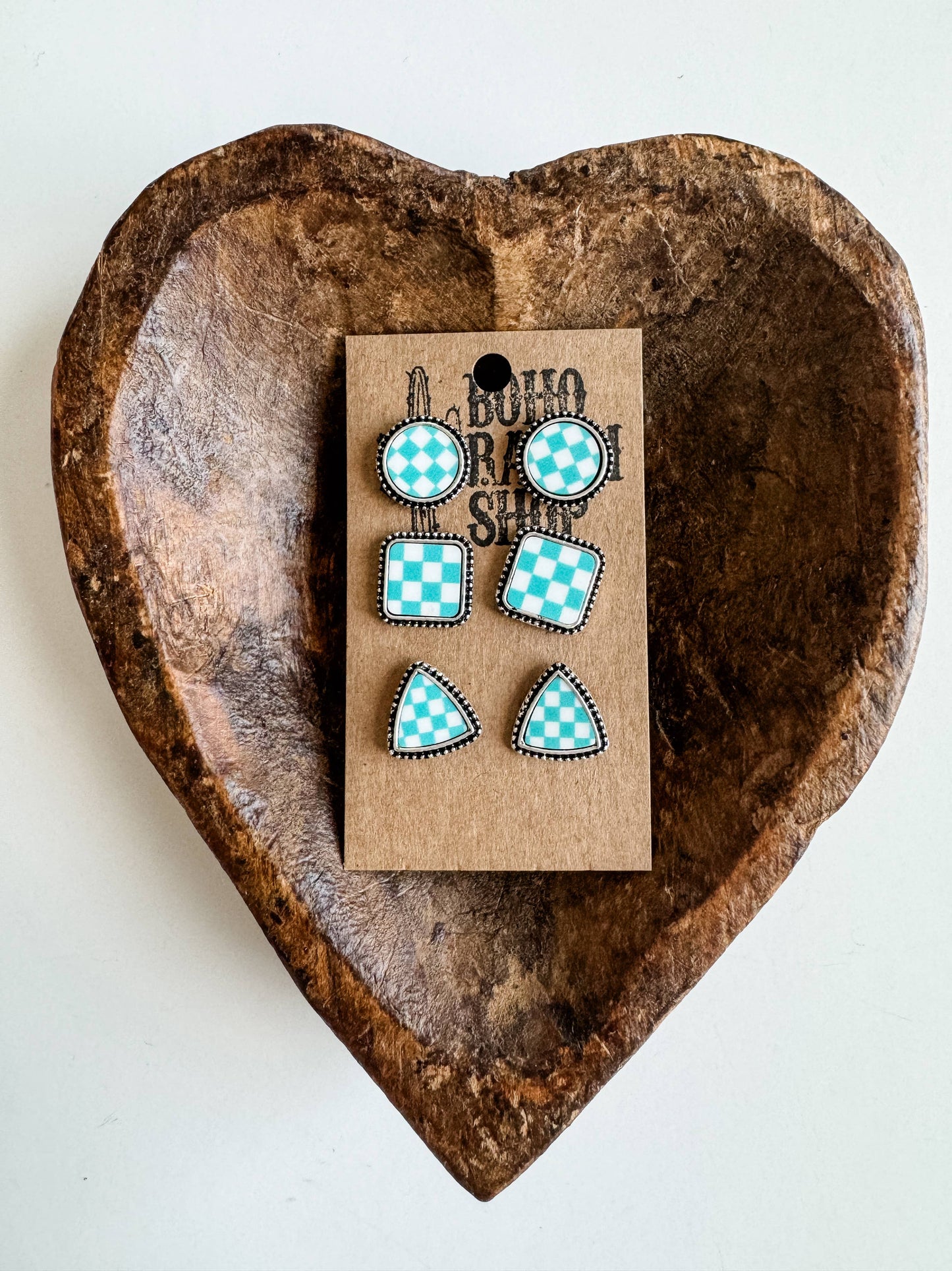Western Checkered Earring Stud Set