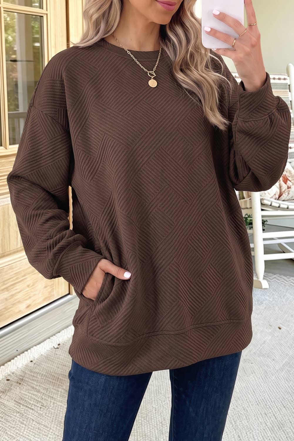 Textured Pocketed Pullover