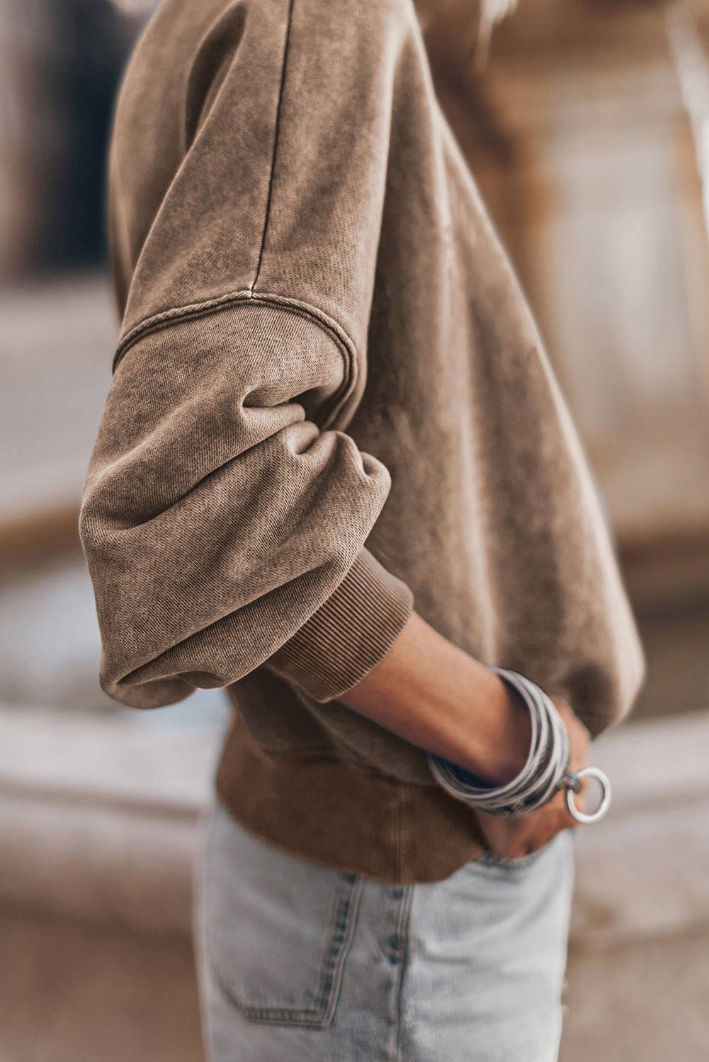Coffee Mineral Wash Drop Shoulder Crewneck