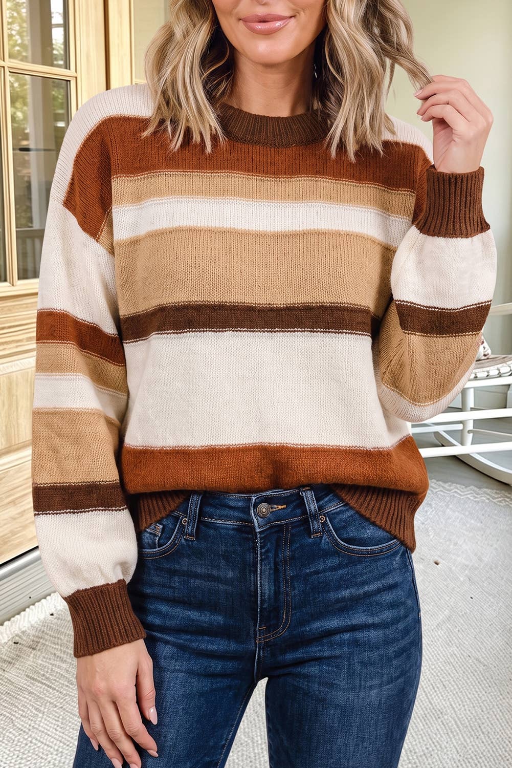 Rust + Tan Striped Sweater